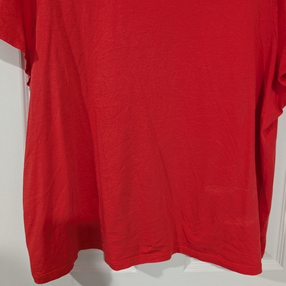 Talbots Woman Red Orange Ruffle Neck Short Sleeve Shirt in Size 2X - Picture 6 of 7